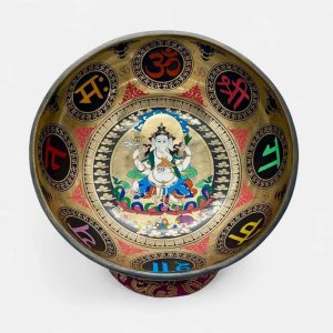Full Thangka Painting Lord Ganesh Tibetan Singing Bowl – Handmade in Nepal