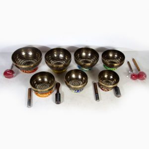 Seven Charka Tibetan Singing Bowl with Mantra Design with Chakra Symbols