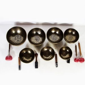 Seven Charka Tibetan Singing Bowl with Mantra Design with Chakra Symbols