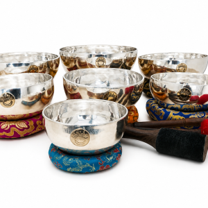 Silver-Plated Sun Moon Singing Bowl Set of 7