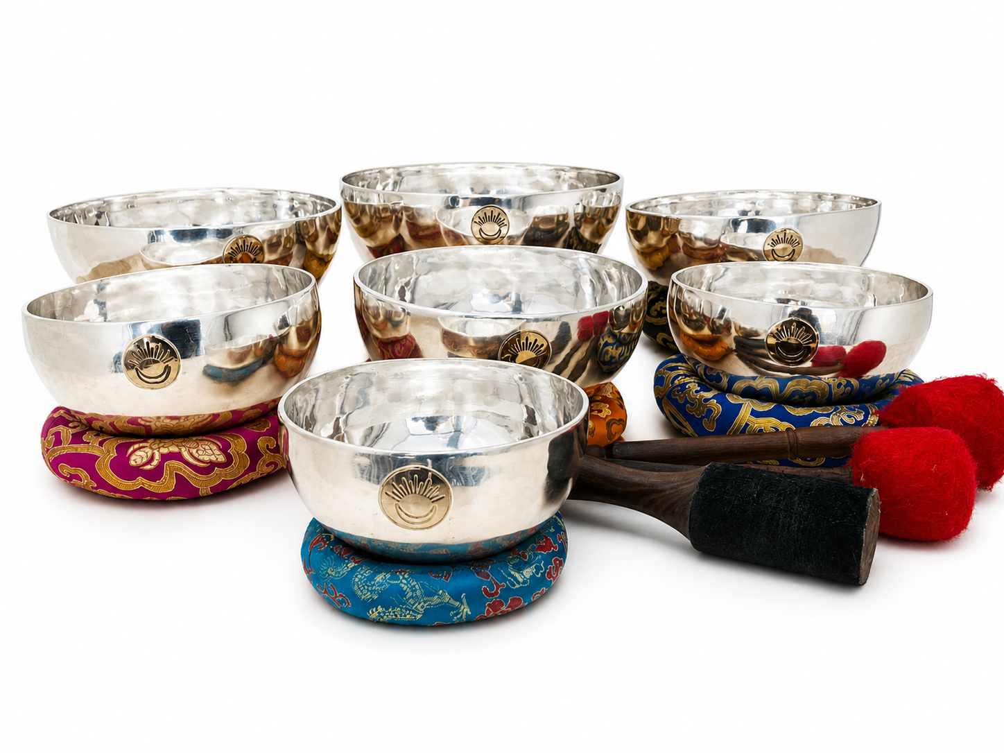Silver-Plated Sun Moon Singing Bowl Set of 7 Silver-Plated Sun Moon Singing Bowl Set of 7