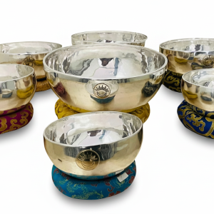 Silver-Plated Sun Moon Singing Bowl Set of 7