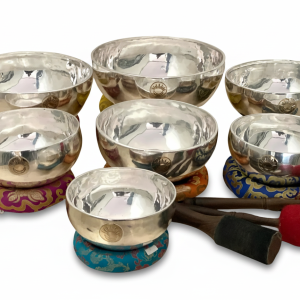 Silver-Plated Sun Moon Singing Bowl Set of 7