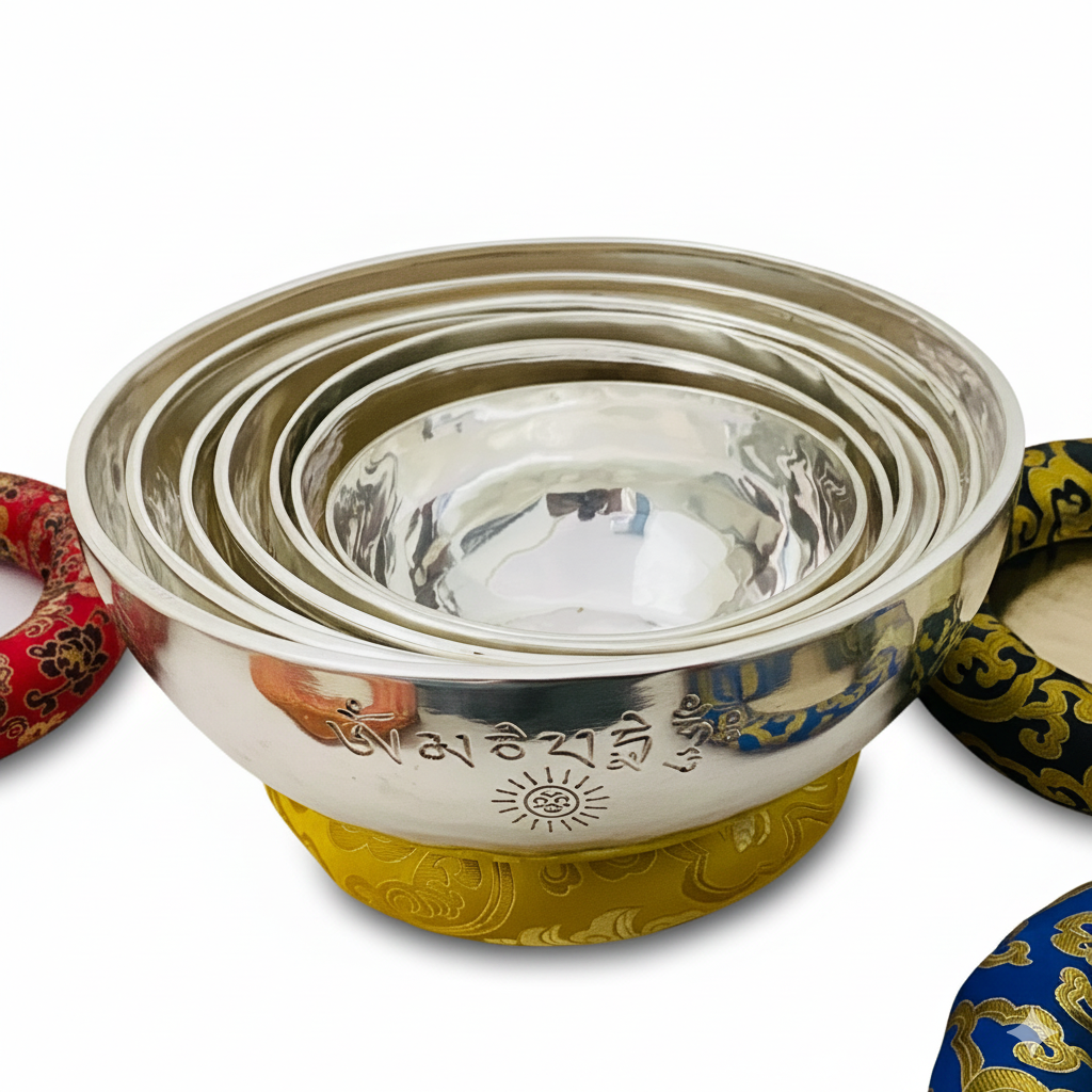 Silver-Plated Sun Moon Singing Bowl Set of 7 Silver-Plated Sun Moon Singing Bowl Set of 7