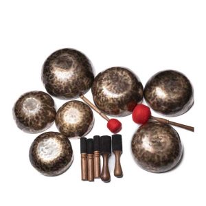 7-Chakra Handmade Tibetan Singing Bowl Set for Meditation & Healing