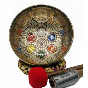 Hand Painted Thangka Art Tibetan Singing Bowl-Sacred Seven Chakra Carving Bowl
